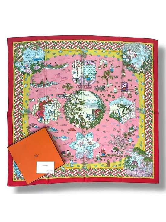 Hermes Pink Printed Silk Ballade De Heian Scarf Hermes | TLC US Hermes Carre 90 Scarf Silk Ballade de Heian in the Garden Pink